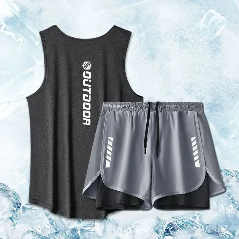 Men's Summer Quick-Dry Fitness Set - Lightweight Vest & Shorts with Mesh Ventilation for Running and Sports