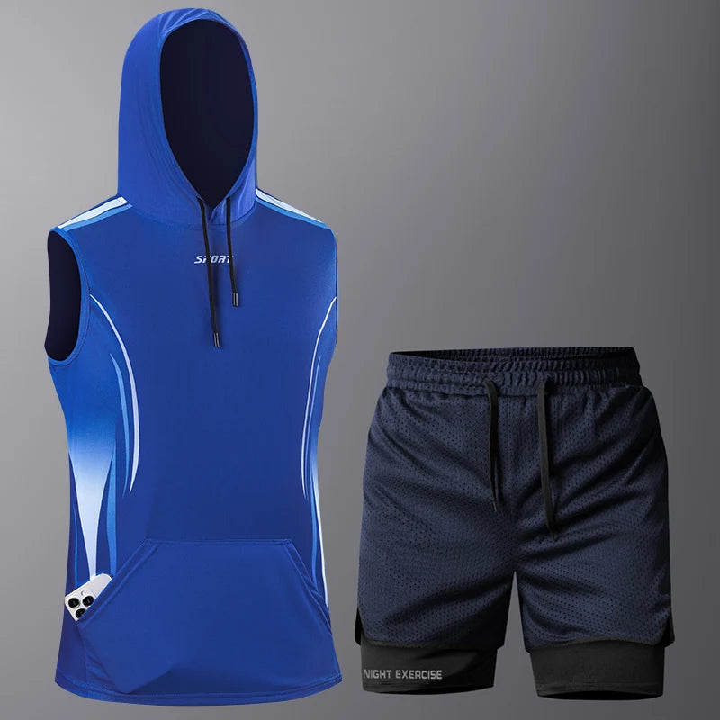 Men's Quick-Dry 2-Piece Sportswear Set - Hoodie T-Shirt & Shorts for Gym Training and Jogging