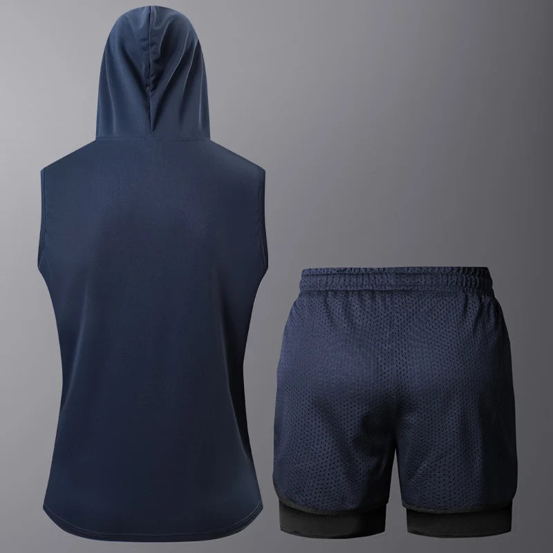 Men's Quick-Dry 2-Piece Sportswear Set - Hoodie T-Shirt & Shorts for Gym Training and Jogging