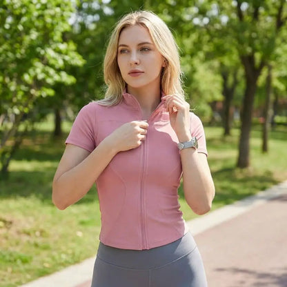 Elevate Your Workout: Slim Fit Lightweight Zip Front Women's Sports Top - Perfect for Yoga & Running this Summer!