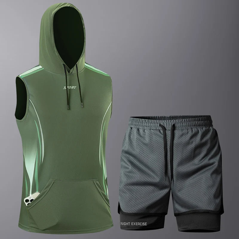 Men's Quick-Dry 2-Piece Sportswear Set - Hoodie T-Shirt & Shorts for Gym Training and Jogging