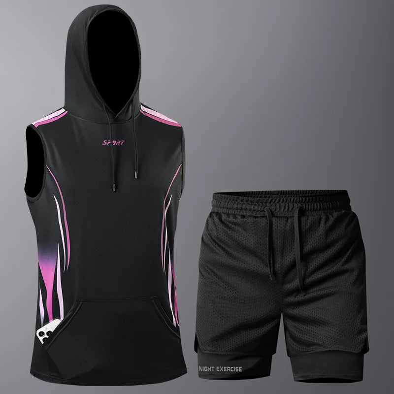 Men's Quick-Dry 2-Piece Sportswear Set - Hoodie T-Shirt & Shorts for Gym Training and Jogging