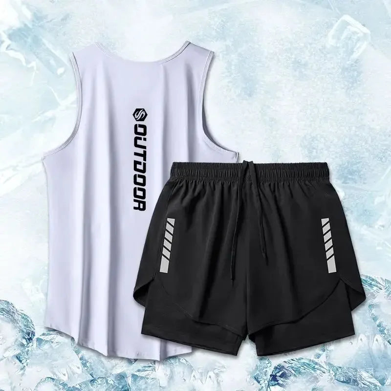 Men's Summer Quick-Dry Fitness Set - Lightweight Vest & Shorts with Mesh Ventilation for Running and Sports
