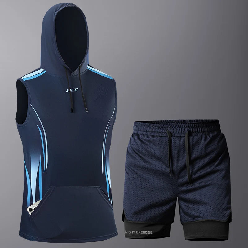 Men's Quick-Dry 2-Piece Sportswear Set - Hoodie T-Shirt & Shorts for Gym Training and Jogging