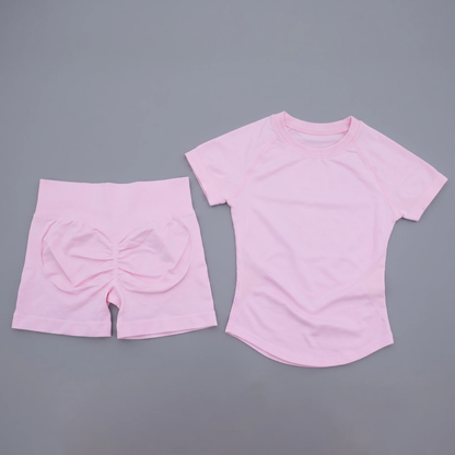 Seamless 2-Piece Women's Sports Gym Set - Short Sleeve Yoga & Running Leggings Suit