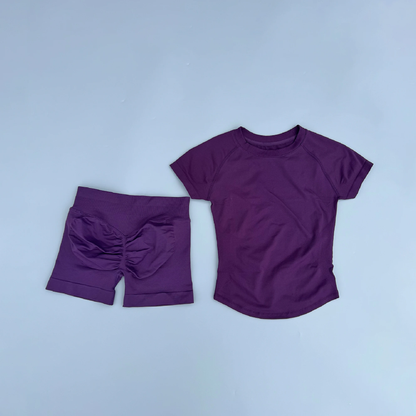 Seamless 2-Piece Women's Sports Gym Set - Short Sleeve Yoga & Running Leggings Suit