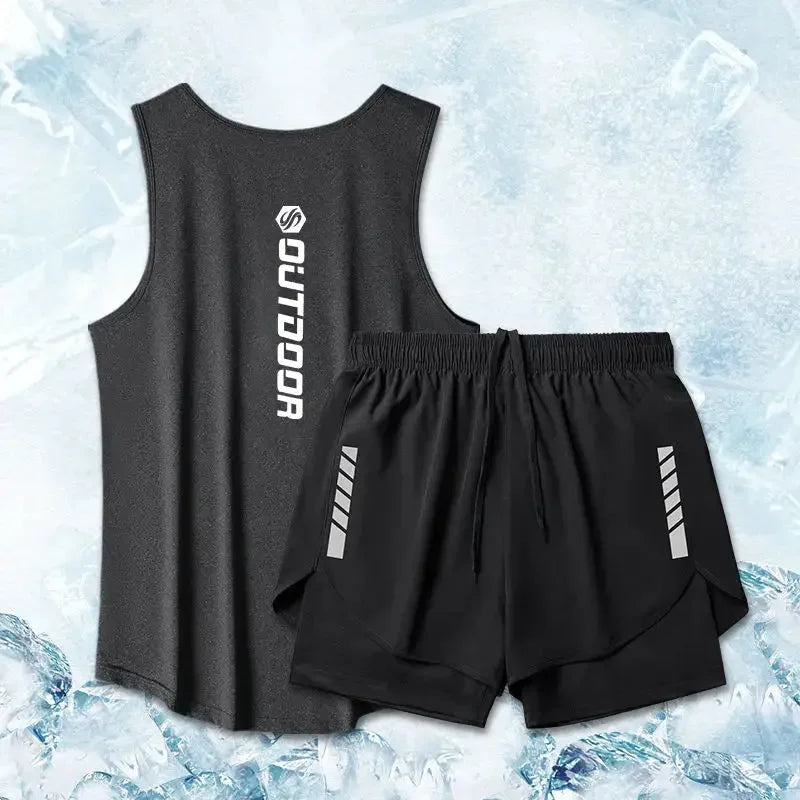 Men's Summer Quick-Dry Fitness Set - Lightweight Vest & Shorts with Mesh Ventilation for Running and Sports