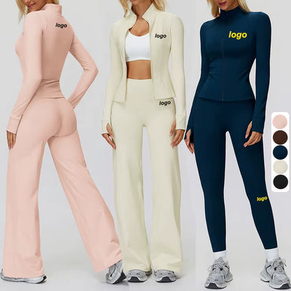 Elevate Your Workout with Custom Logo Yoga Sets - Cozy Zipper Plush Outfits & High Waist Flare Leggings for Ultimate Fitness Performance!