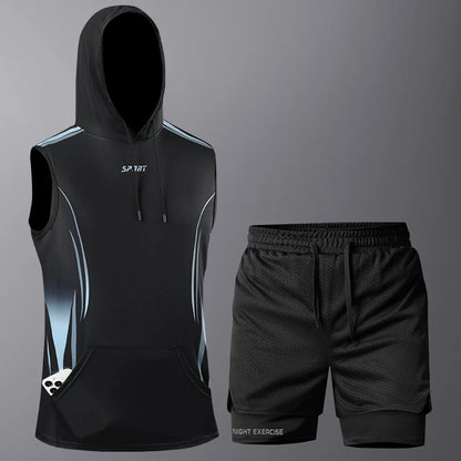 Men's Quick-Dry 2-Piece Sportswear Set - Hoodie T-Shirt & Shorts for Gym Training and Jogging