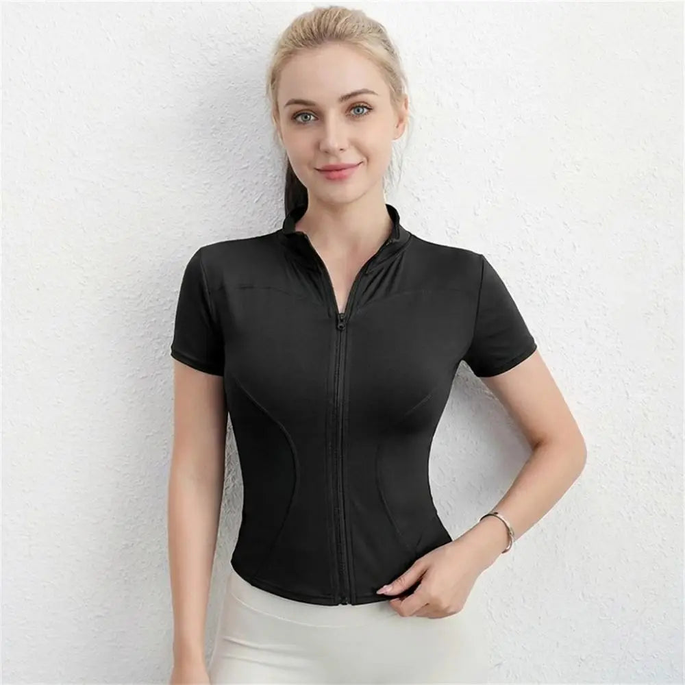 Elevate Your Workout: Slim Fit Lightweight Zip Front Women's Sports Top - Perfect for Yoga & Running this Summer!