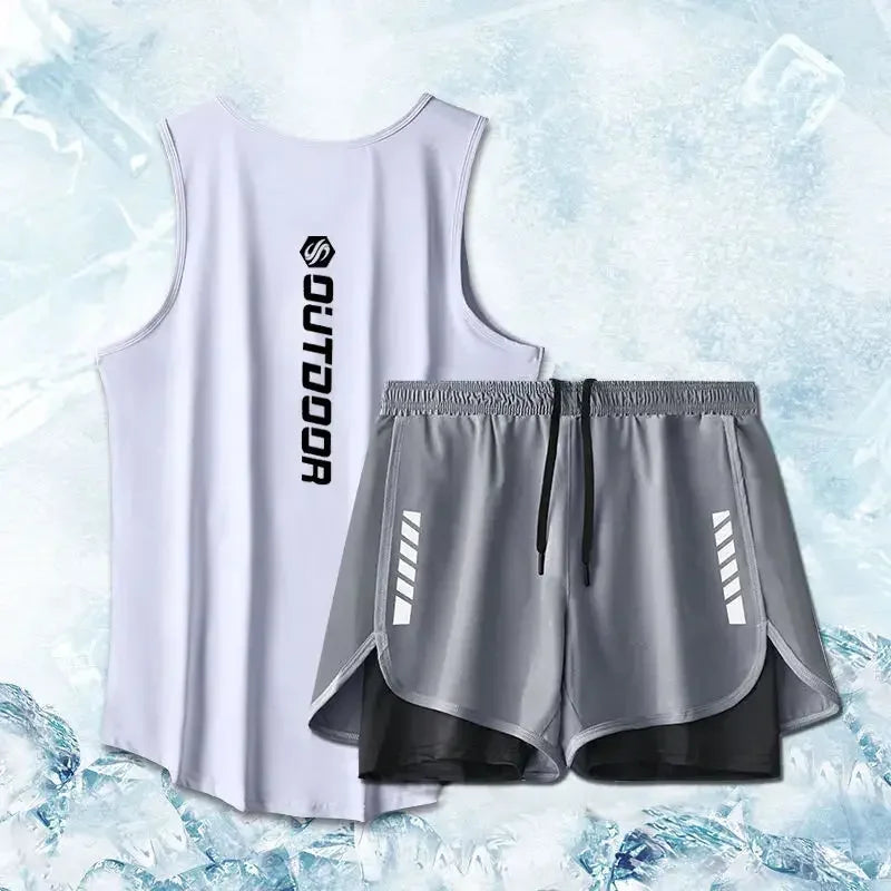 Men's Summer Quick-Dry Fitness Set - Lightweight Vest & Shorts with Mesh Ventilation for Running and Sports