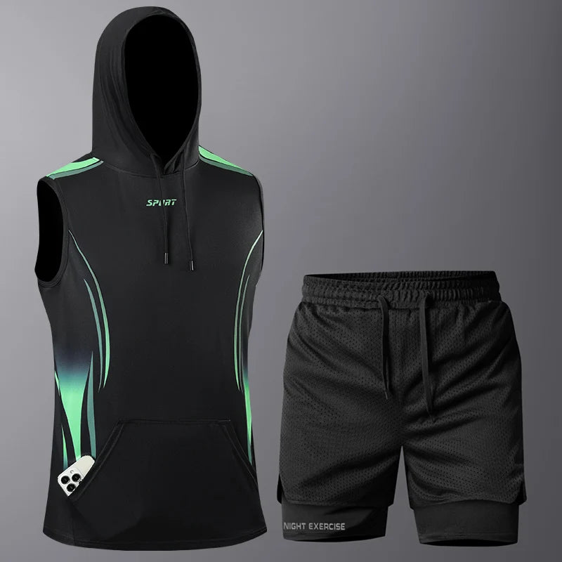 Men's Quick-Dry 2-Piece Sportswear Set - Hoodie T-Shirt & Shorts for Gym Training and Jogging