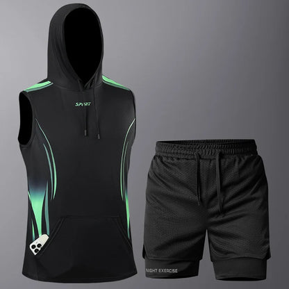 Men's Quick-Dry 2-Piece Sportswear Set - Hoodie T-Shirt & Shorts for Gym Training and Jogging