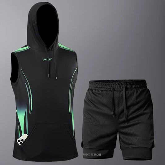 Men's Quick-Dry 2-Piece Sportswear Set - Hoodie T-Shirt & Shorts for Gym Training and Jogging